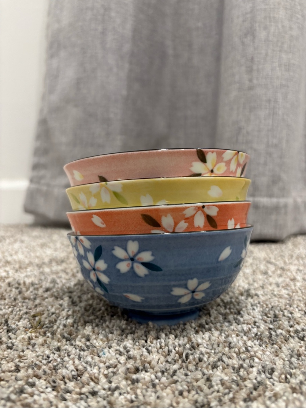 Rice or fruit bowl Stackable Floral Ceramic Bowls - Blue, Coral, Yellow, Pink